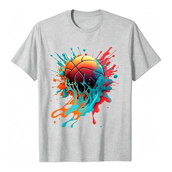 OOOUM Boys Short Sleeve T-Shirt Basketball Graphic Basic Tees Active Lightweight Running Shirt Top For Soccer Light Gray 8-9 Years