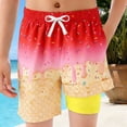 thumbnail image 1 of OOOUM Boys Swim Trunks Ice Ptint Drawstring Waist Swim Suit With Compression Liner Loose Bright Summer Beach Bathing Suit For Kids Red2 13-14 Years, 1 of 4