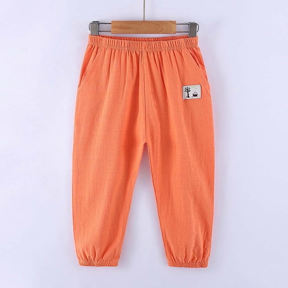 OOOUM Boys Track Pants Elastic Waist Soft Stretch Comfy Long Pants Skin Friendly Casual Trousers For Kids Orange 4-5 Years