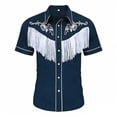 thumbnail image 1 of OOOUM Boys Western Fringe Shirt Embroidered Short Sleeve Button Down Shirt Kids Collar Vintage Cowboy Performance Casual Top Navy 12-13 Years, 1 of 4