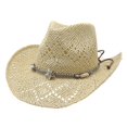thumbnail image 1 of OOOUM Breathable Cowboy Hat For Men Women Western Style Star Charm Beaded Band Straw Sun Hat Festival Outdoor Vacation Western Cowgirl Hat Beige, 1 of 9