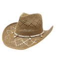 thumbnail image 1 of OOOUM Breathable Cowboy Hat For Men Women Western Style White Beaded Strap Straw Sun Hat Festival Outdoor Vacation Western Cowgirl Hat Khaki, 1 of 9