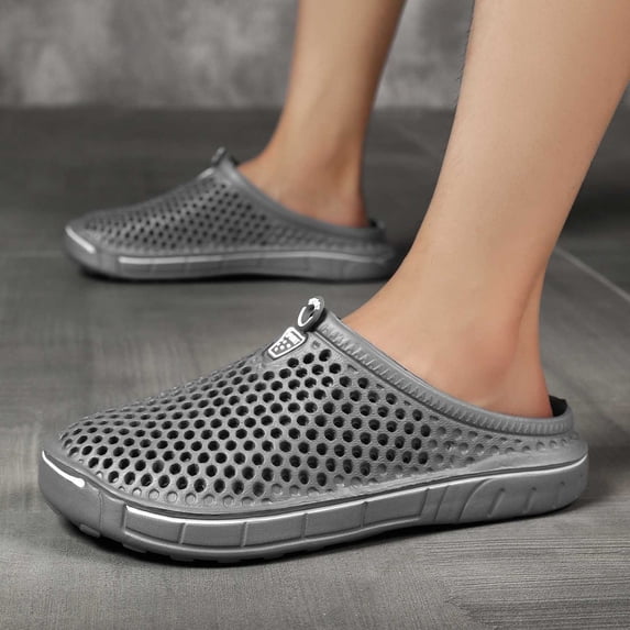 OOOUM Breathable Garden Clogs For Women Men Comfortable Soft Water Shoes Non Slip Slip On Casual Summer Outdoor Flats Grey US:10.5