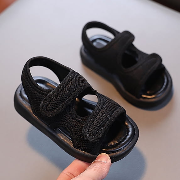OOOUM Breathable Mesh Toddler Sandals Lightweight Adjustable Strap Baby Walking Shoes Non Soft Sole Summer Shoes Black US:8.5/2-2.5 Years