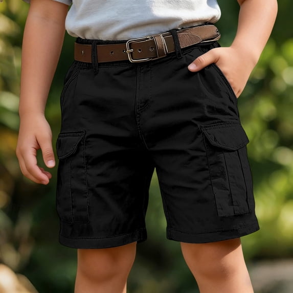 OOOUM Cargo Shorts For Kids With Multiple Pockets Elastic Waist Casual Summer Shorts Quick Dry Athletic Short Black 5-6 Years