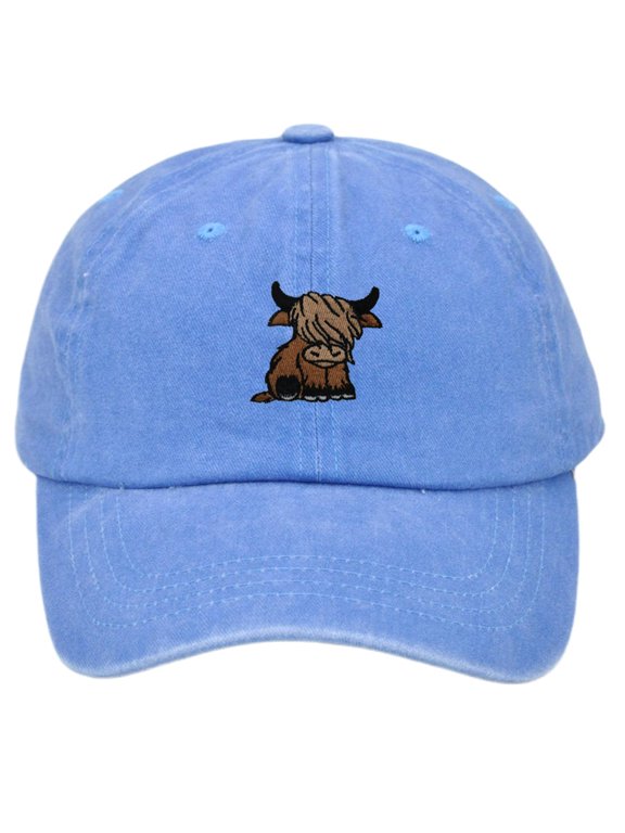 Cartoon Cow Print Baseball Caps For Women Men Comfortable Lightweight Breathable Dad Hats Adjustable Stable Washed Sun Hats Light Blue