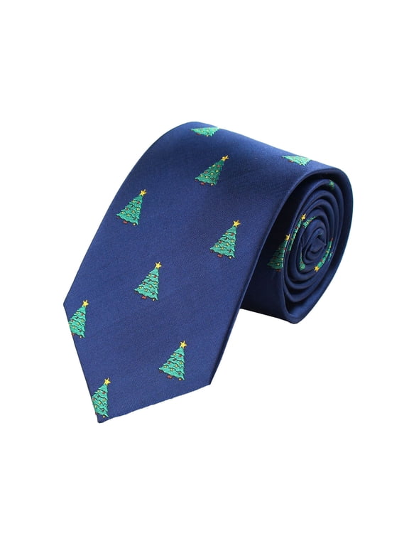 Christmas Theme Jacquard Necktie Festive Holiday Printed Neck Tie For Men Navy