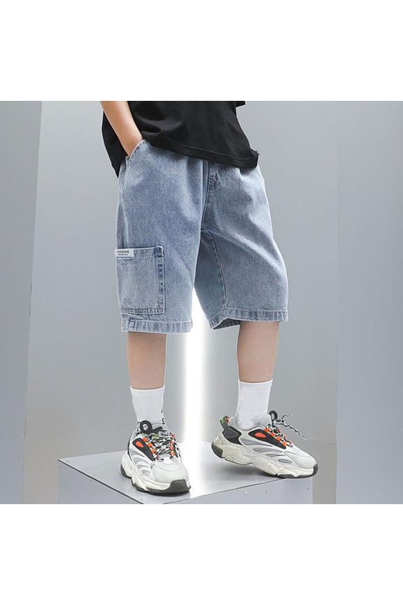 Denim Five-Point Pants For Boys Straight Casual Short With Pocket Stylish And Comfortable Summer Shorts For Kids Blue 5-6 Years
