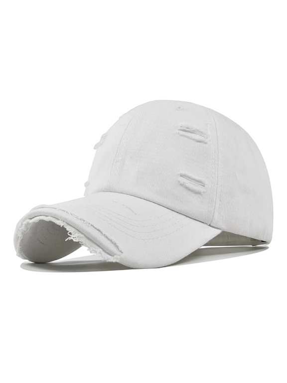 Distressed Baseball Caps For Women Men Comfortable Lightweight Breathable Dad Hats Adjustable Stable Sun Hats White