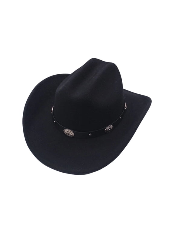 Felt Cowboy Hat For Men Women Leather Band Concho Charms Sun Hat Festival Outdoor Vacation Cowgirl Hat Black