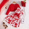thumbnail image 1 of OOOUM Girls 2 Piece Dress Set Sleeveless Dresses And Long Sleeve Ruffle Cardigan&nbsp;Outfit Sets Kids Fall Outfits Red 3-4 Years, 1 of 9