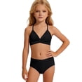 thumbnail image 1 of OOOUM Girls 2 Piece Swimwear Twist Front Halter Triangle Bikini Set Kids Soft Quick Dry Vacation Bathing Suit Black 11-12 Years, 1 of 7