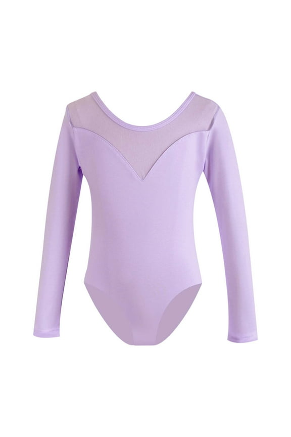 Girls Ballet Leotard Long Sleeve Stretch Gymnastics Undergarment Solid Color Soft Classic Dance Unitards Purple 3-4 Years