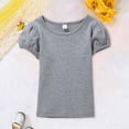 thumbnail image 1 of OOOUM Girls' Basic Short Puff Sleeve Round Neck Cotton T-Shirt, Soft Breathable Casual Tops for Kids Daily Wear Grey 9-10 T, 1 of 3