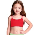 thumbnail image 1 of OOOUM Girls Basic Swim Bikini Top Adjustable Spaghetti Strap Solid Color Tank Top Stretch Breathable Layering Vest For Summer Beach Watermelon Red 9-10 Years, 1 of 9