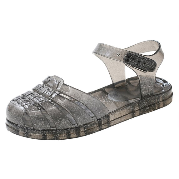OOOUM Girls Braided Jelly Sandals Glitter Ankle Strap Casual Sandals Summer Beach Outdoor Travel Flat Sandals Black US:13.5/4.5-5 Years