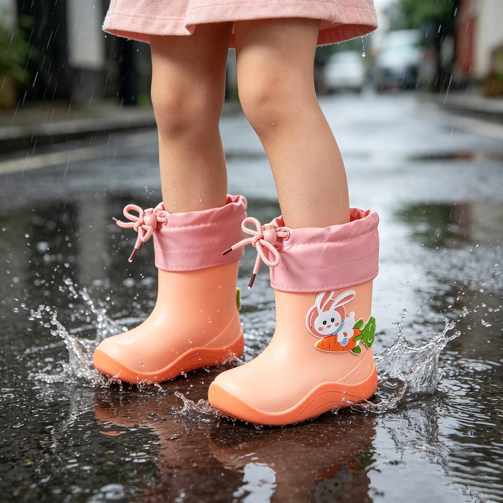 Outside School Sign OOOUM Girls Bunny Rain Boots Comfortable Pull On Outdoor Rubber Boots ...