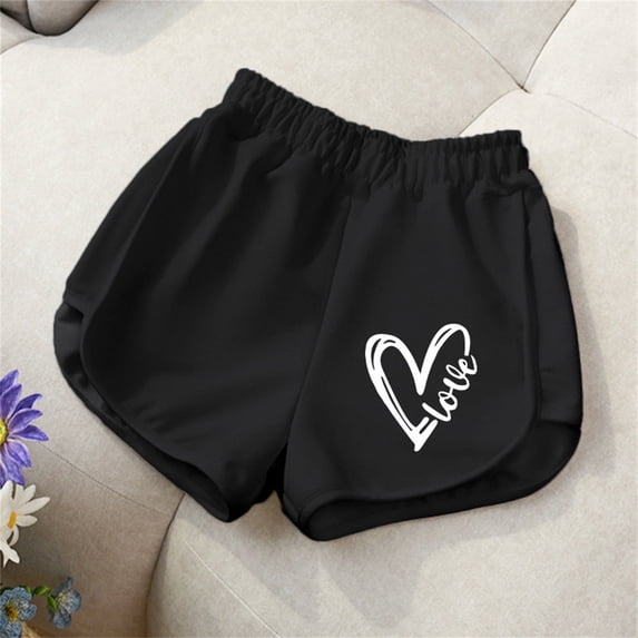 OOOUM Girls Casual Shorts Cute Print Design Elastic Waist Athletic Shorts Fashionable Cozy Summer Outfits Black 7-8 Years