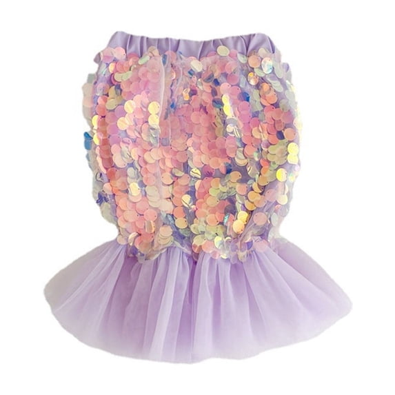 OOOUM Girls Colorful Sequin Tail Skirt Elastic High Waist Ruffled Tulle Flared Mini Skirt Kids Sparkly Party Birthday Bottoms Purple 2-3 Years