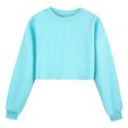 thumbnail image 1 of OOOUM Girls Crewneck Cropped Sweatshirt Drop Shoulder Long Sleeve Shirt Casual Cropped Solid Daily T-Shirt Blue 14-15 Years, 1 of 5