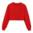 thumbnail image 1 of OOOUM Girls Crewneck Cropped Sweatshirt Drop Shoulder Long Sleeve Shirt Casual Cropped Solid Daily T-Shirt Red 11-12 Years, 1 of 5