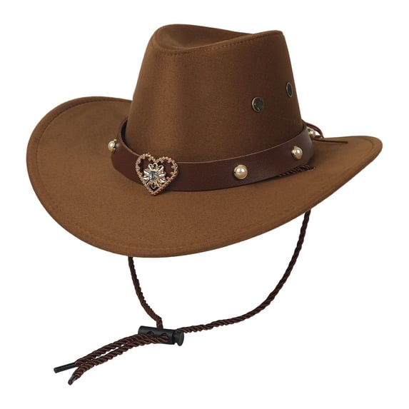 OOOUM Girls Felt Cowboy Hat Heart Band Lanyard Party Hat Kids Western Cowgirl Hat A