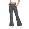 thumbnail image 1 of OOOUM Girls Flare Jeans Bell Bottom Denim Pants Side Stripe Button Fly Casual Trousers Elastic Waist Stretch Bottoms , 7-8 Years, 1 of 6