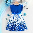 thumbnail image 1 of OOOUM Girls Flowers Bowknot Dresses Set Ruffle Sleeves Crewneck A Line Dress With Belt Matching Sets Girls Summer Outfits Sets Summer Outfits Blue 9-10 Years, 1 of 7