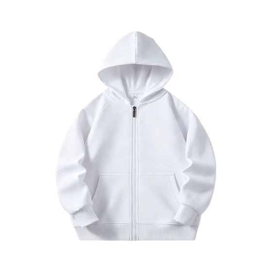 OOOUM Girls Full Zip Hooded Sweatshirt Solid Color Raglan Long Sleeve Jacket Kids Soft Comfortable Casual Hoodies White 4-5 Years