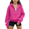 thumbnail image 1 of OOOUM Girls Half Zip Hoodie Raglan Sleeve Thumb Holes Kangaroo Pocket Solid Color Loose Fit Soft Warm Sweatshirt Top,10-11 years, 1 of 5