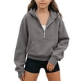 thumbnail image 1 of OOOUM Girls Half Zip Hoodie Raglan Sleeve Thumb Holes Kangaroo Pocket Solid Color Loose Fit Soft Warm Sweatshirt Top,6-7 years, 1 of 5