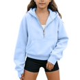 thumbnail image 1 of OOOUM Girls Half Zip Hoodie Raglan Sleeve Thumb Holes Kangaroo Pocket Solid Color Loose Fit Soft Warm Sweatshirt Top,8-9 years, 1 of 4