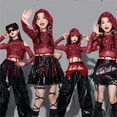 thumbnail image 1 of OOOUM Girls Hoodie Shirts With Sequin Off Shoulder Long Sleeve Dance Tops Fashionable Mesh Tee Shirts For Performance Red 9-10 Years, 1 of 7