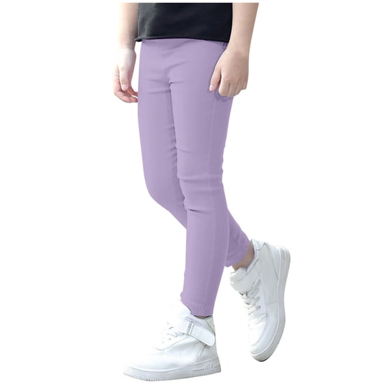 OOOUM Girls Leggings Pencil Pants Stretch Jeans Solid Color Slim Fit Trousers with Pockets , 5-6 Years