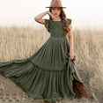 thumbnail image 1 of OOOUM Girls Long Dress Spring Summer Solid Bohemia Wedding Long Dress Ruffle Stylish And Flowy Outfits For Toddler Green 7-8 Years, 1 of 4