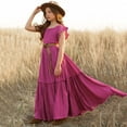 thumbnail image 1 of OOOUM Girls Long Dress Spring Summer Solid Bohemia Wedding Long Dress Ruffle Stylish And Flowy Outfits For Toddler Hot Pink 3-4 Years, 1 of 5