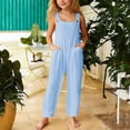 thumbnail image 1 of OOOUM Girls Wide Strap Jumpsuit Solid Sleeveless Overalls Side Pockets Loose Rompers For Kids 11-12 Years, 1 of 5
