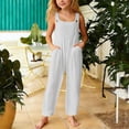 thumbnail image 1 of OOOUM Girls Wide Strap Jumpsuit Solid Sleeveless Overalls Side Pockets Loose Rompers For Kids 13-14 Years, 1 of 5