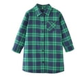 thumbnail image 1 of OOOUM Girls Plaid Shirt Longline Collared Button Closure Shirt Daily School Layering Top,5-6 Years, 1 of 5