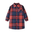 thumbnail image 1 of OOOUM Girls Plaid Shirt Longline Collared Button Closure Shirt Daily School Layering Top,6-7 Years, 1 of 5