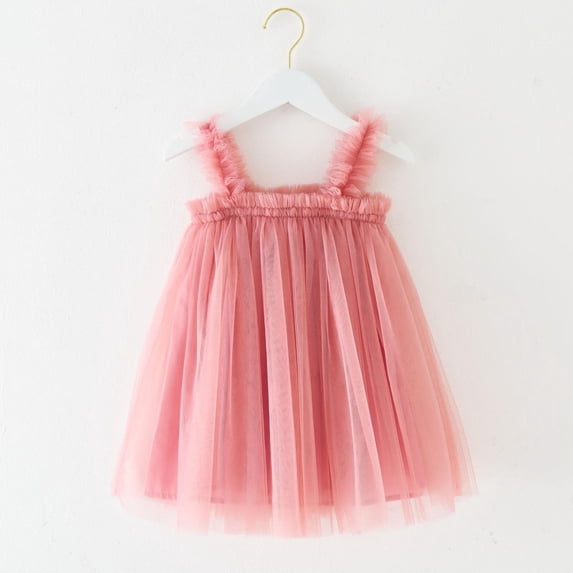 OOOUM Girls Princess Dress Solid Color Sleeveless Tulle Dress Stylish And Comfortable Party Outfits For Toddler Pink 4-5 Years
