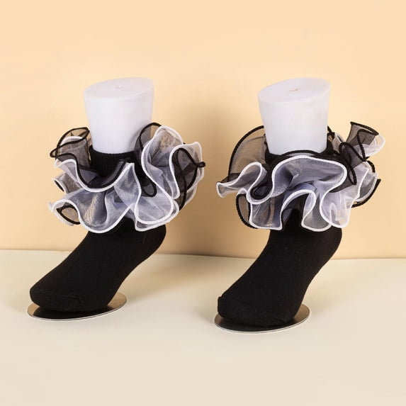 OOOUM Girls Ruffle Socks Toddler Frilly Lace Trim Ankle Socks Soft Cotton Comfortable Non-slip Dress Socks,4-6 Years