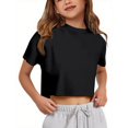 thumbnail image 1 of OOOUM Girls Short Sleeve Crop T Shirts Solid Color Classic Tops Tees Loose Fit Stylish And Comfortable Casual Tops Black 9-10 Years, 1 of 8