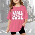 thumbnail image 1 of OOOUM Girls Short Sleeve T Shirts Crewneck Letter Graphic Holiday Basic Tees Relaxed Fit Fashionable Summer Shirt Top Hot Pink 7-8 Years, 1 of 6