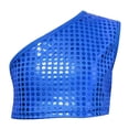 thumbnail image 1 of OOOUM Girls Sleeveless Crop Top One Shoulder Sequin Tops Tees Trendy Stretch Dance Performance Tops For Kids Blue 8-9 Years, 1 of 3