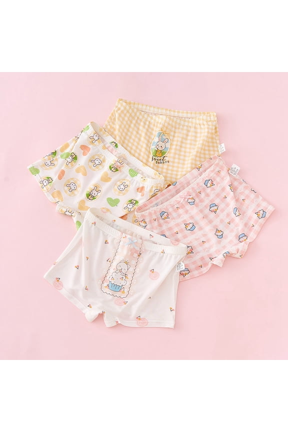 Girls Soft Cotton Boxer Briefs Cute Cartoon Plaid Print Elastic Waist Underwear Breathable Lightweight Underpants Light Pink 3-4 Years
