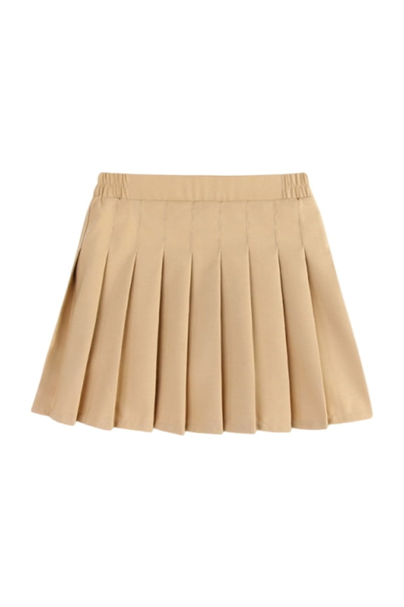 Girls Solid Pleated Skirt Safety Built-In Shorts High Waist A-Line Skort Kids Wrinkle Lightweight Classic Tennis Skirts Khaki 9-10 Years