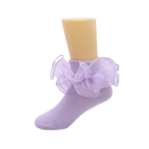 OOOUM Girls Tulle Ruffle Socks Stretchy Kids Ankle Socks Cute Ruffle Socks Dress Party Daily Wear Purple 0-6 Months