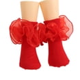 thumbnail image 1 of OOOUM Girls Tulle Ruffle Socks Stretchy Kids Ankle Socks Cute Ruffle Socks Dress Party Daily Wear Red 1-3 Years, 1 of 4