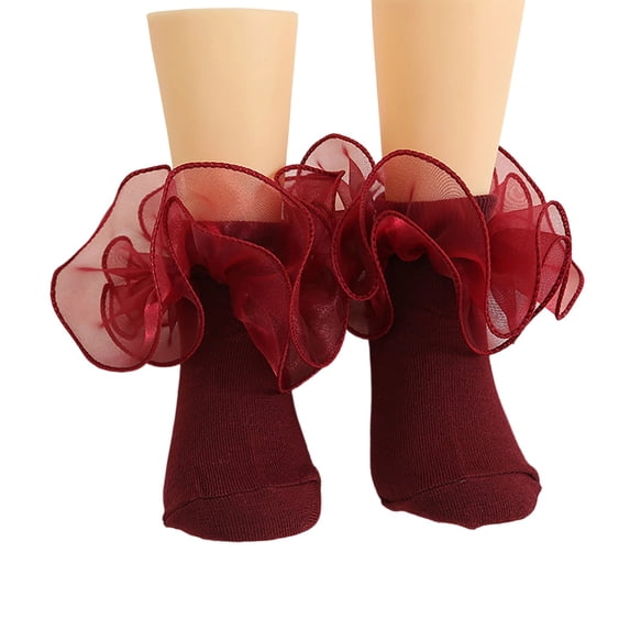 OOOUM Girls Tulle Ruffle Socks Stretchy Kids Ankle Socks Cute Ruffle Socks Dress Party Daily Wear 0-6 Months